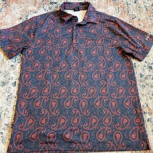 Golf Gods Paisley Polo in Coral and Navy